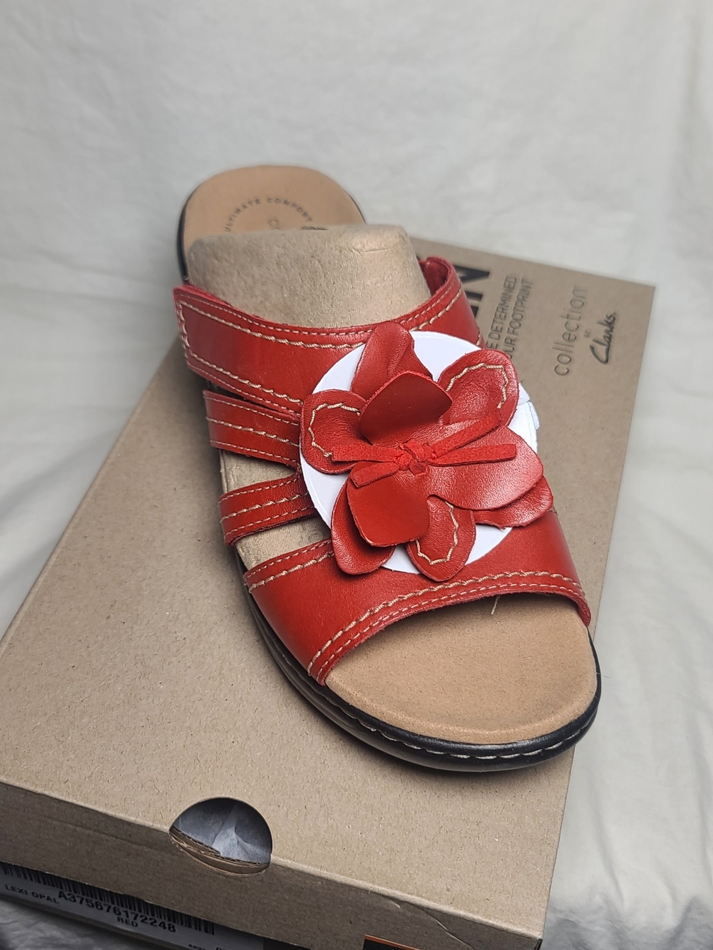 Clarks Women’s Red Leather Floral Slide Mule